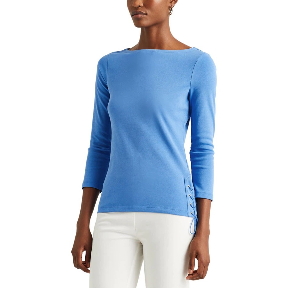 Petite Stretch Cotton Boatneck 3/4 Sleeve Top